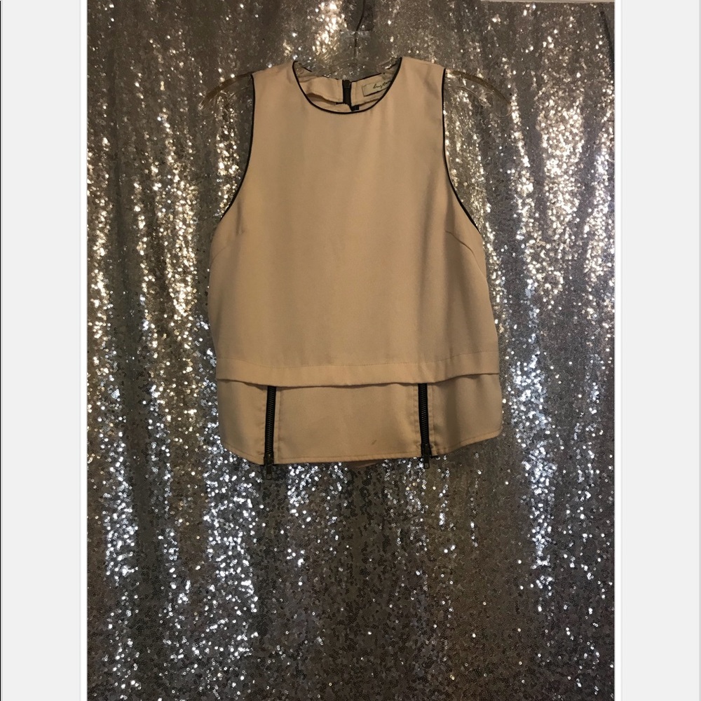 Cream Black Trip Zipper Blouse Tank